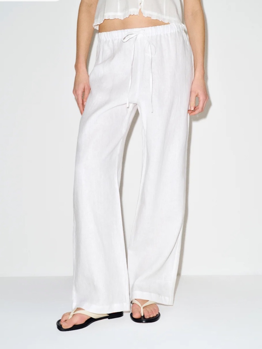 PARKE White Linen Drawstring Pants